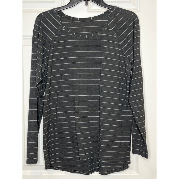 Lululemon Emerald Long Sleeve Short Serve Stripe Heathered Black White Size 12df - Picture 2 of 8